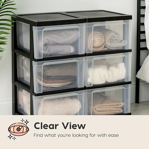 IRIS USA Plastic 3-Drawer Rolling Storage Cart with Wheels, White/Clear Y619