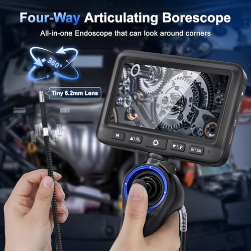 JESERAL 5" HD 1080P Articulating Borescope Camera with 6.2mm IP67 Waterproof Probe F3398