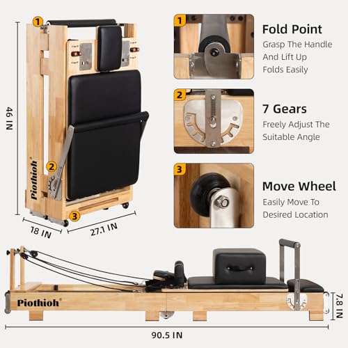 Pilates Reformer Machine Foldable Wooden with Springs, Jump Board & Sitting Box L43413