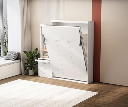 Full Size Murphy Bed with Drawers, Cabinets and USB Ports, Gray D589081