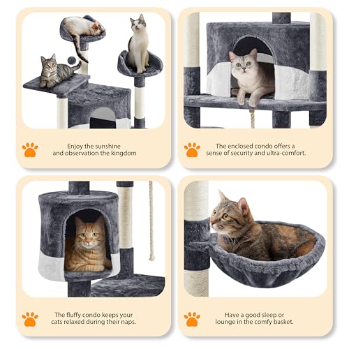 Yaheetech Multi-Level Cat Tree with Scratching Posts, Plush Perches and Condo, Dark Gray and White V70137