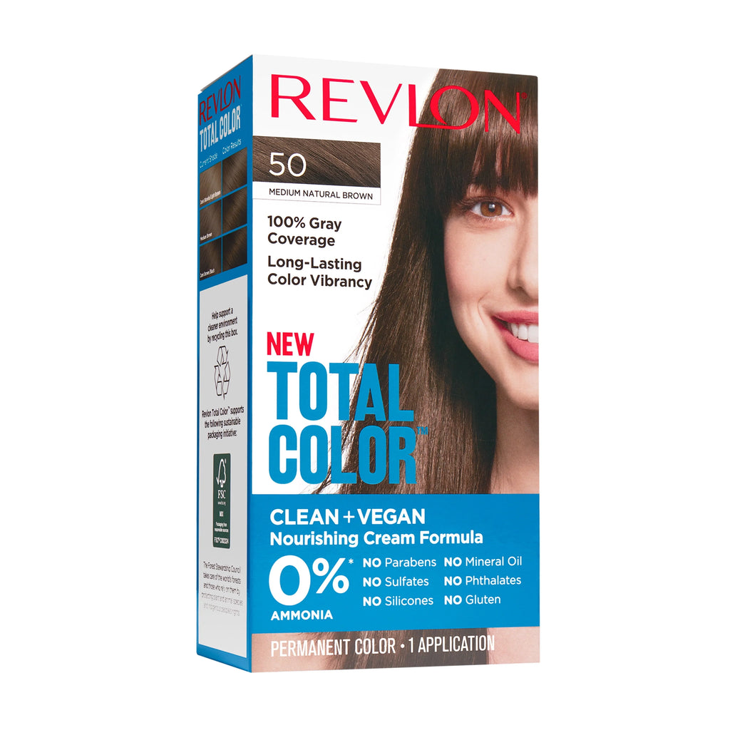Revlon Total Color Permanent Hair Color, Clean and Vegan, 100% Gray Coverage Hair Dye, 535 Medium Golden Mahogany, 5.94 fl oz