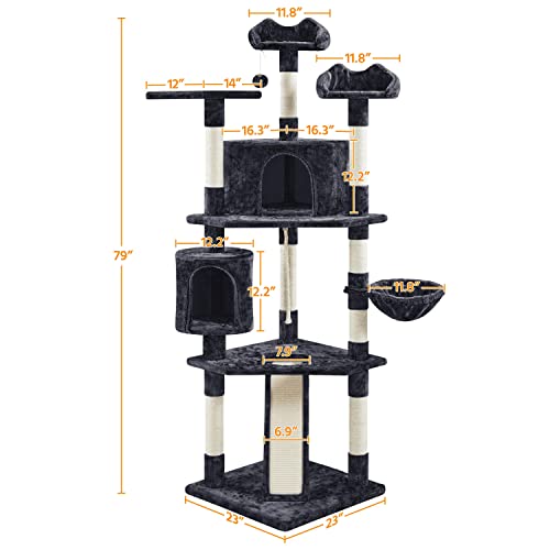 Yaheetech Multi-Level Cat Tree with Scratching Posts, Plush Perches and Condo, Dark Gray and White V70137