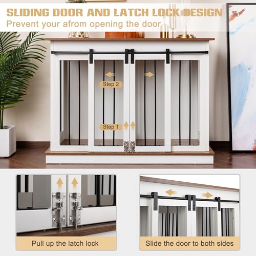 Sunseen Dog Crate Furniture Large Breed Wooden Kennel with Room Divider & 3 Drawer, Double Doors, Black F4828