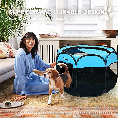 Portable Dog Playpen for Small Dogs Indoor Outdoor, Collapsible with Roof Cover, Green C304366