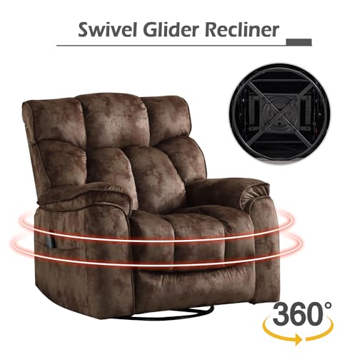 INZOY Massage Swivel Rocker Recliner with Heat and Vibration, Brown G989