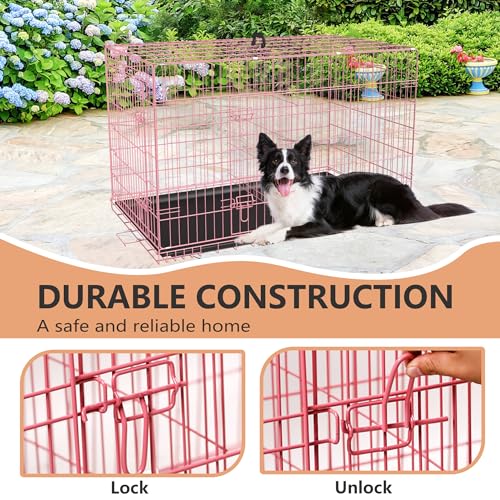 FDW Dog Crate for Large Dogs 48 Inch Folding Metal Wire Cage Double Door N1299