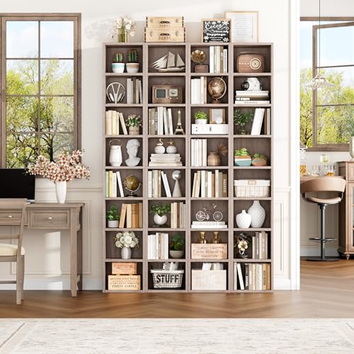 FOTOSOK 8-Tier Media Tower Rack, Tall Narrow Bookcase, Black/Brown W19438