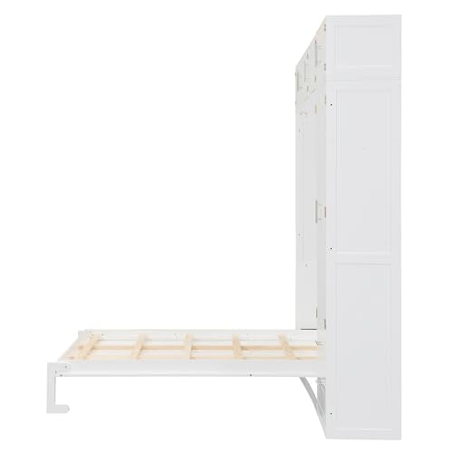 PURLOVE Wood Twin Murphy Bed with Light and USB, Gray W600663