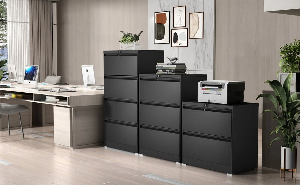 SUPEER 4 Drawer File Cabinet with Lock, Metal Vertical Storage, Black E499