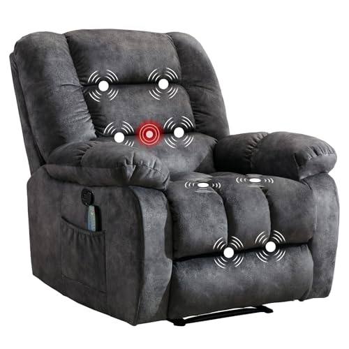 Massage Recliner Chair with Heat, Ergonomic Fabric, Side Pockets (Taupe) S254