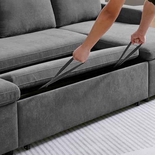 55" 3-in-1 Convertible Sleeper Sofa Bed with Adjustable Backrest, Chenille, Beige R49011