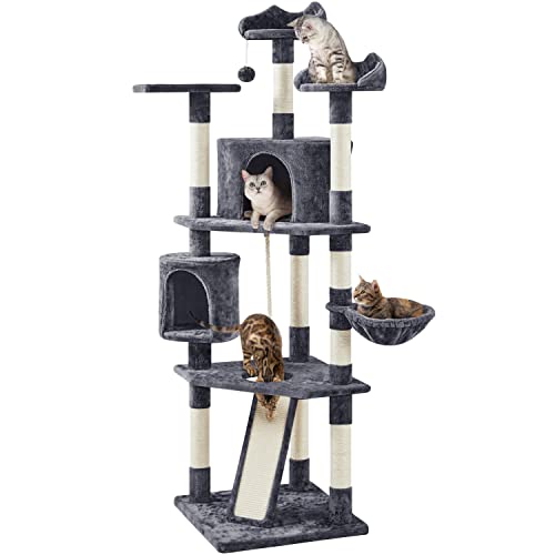 Yaheetech Multi-Level Cat Tree with Scratching Posts, Plush Perches and Condo, Dark Gray and White V70137