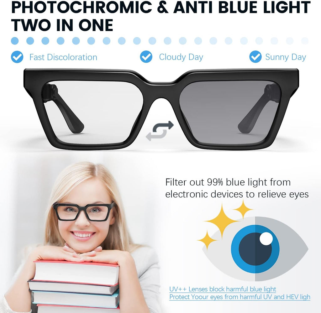 Bone Conduction Glasses Headphones with Anti Blue Light and Photochromic Lenses D669113