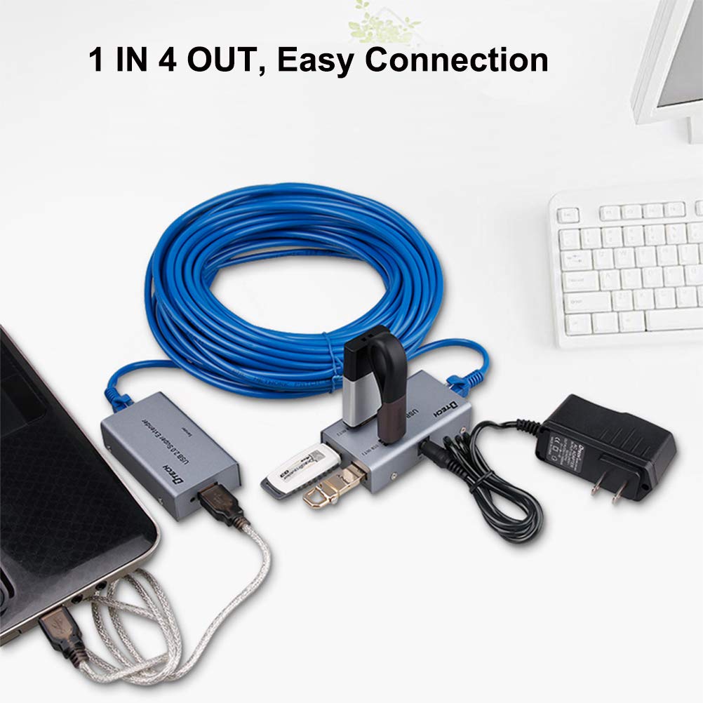 DTECH 50m USB Extender over Ethernet with 4-Port Hub, 2-Pack K806