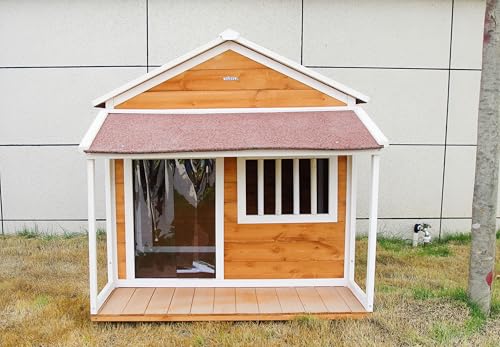 Wooden Dog House for Small to Medium Dogs, Weatherproof, Brown B951