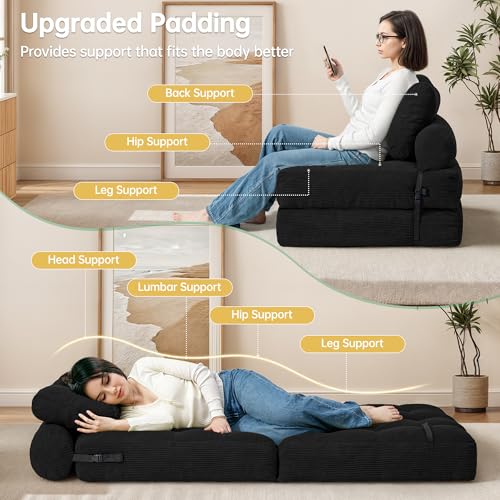Folding Sofa Bed Convertible Sleeper Chair with Pillow, Grey L546