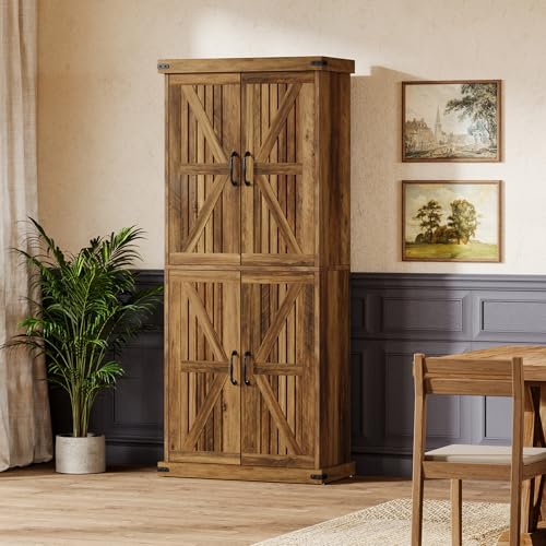 Tribesigns 71" Tall Kitchen Pantry Storage Cabinet with Barn Doors, Brown W874