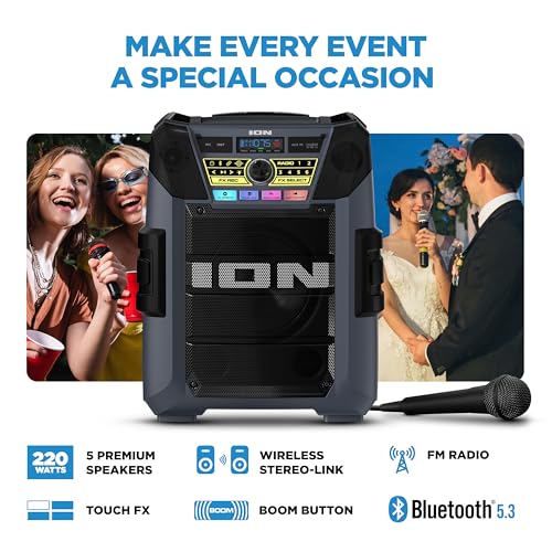 ION Block Rocker Portable Bluetooth Party Speaker with Karaoke Microphone T461114
