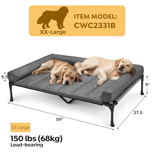Veehoo Elevated Dog Bed with Removable Waterproof Bolster Cushion, Breathable Mesh, Indoor Outdoor, 42x30 inches, Beige U875430