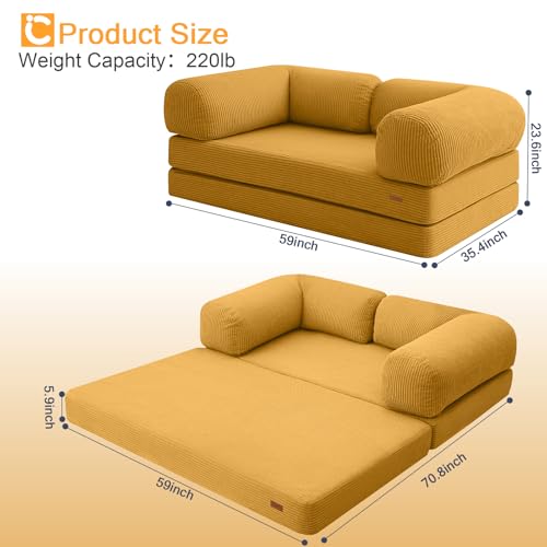 COMAX Folding Sofa Bed Convertible Chair Bed Corduroy 3-in-1 Floor Couch, Dark Grey E940