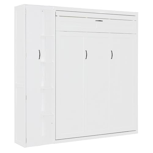 Harper & Bright Designs Queen Murphy Bed with Storage Shelves and LED Lights, Gray D9429