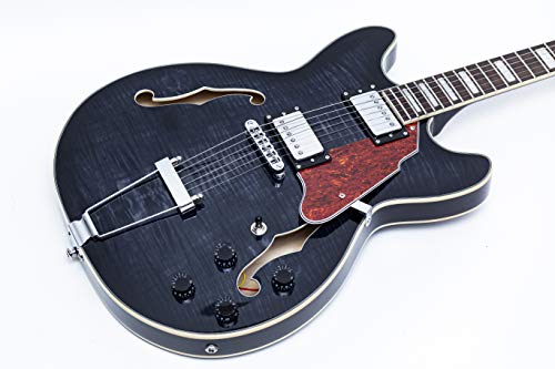 GROTE Jazz Electric Guitar Semi-Hollow Body with Gig Bag, Black Y60488