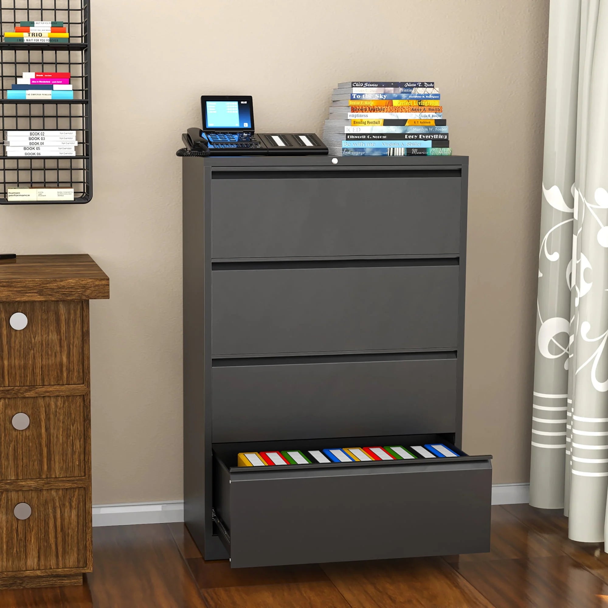 SUPEER 4 Drawer File Cabinet with Lock, Metal Vertical Storage, Black E499