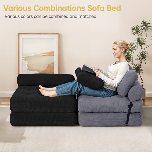 Folding Sofa Bed Convertible Sleeper Chair with Pillow, Grey L546
