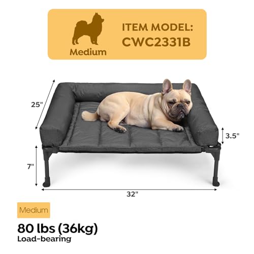 Veehoo Elevated Dog Bed with Removable Waterproof Bolster Cushion, Breathable Mesh, Indoor Outdoor, 42x30 inches, Beige U875430