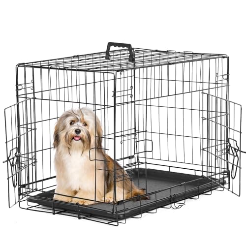 Sweetcrispy Large Dog Crate with Divider Panel, 36 Inch Double Door Folding Metal Wire Cage L276890