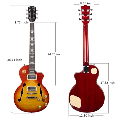 TARIO Electric Guitar Semi Hollowbody Quilted Maple Top with Bag K35033