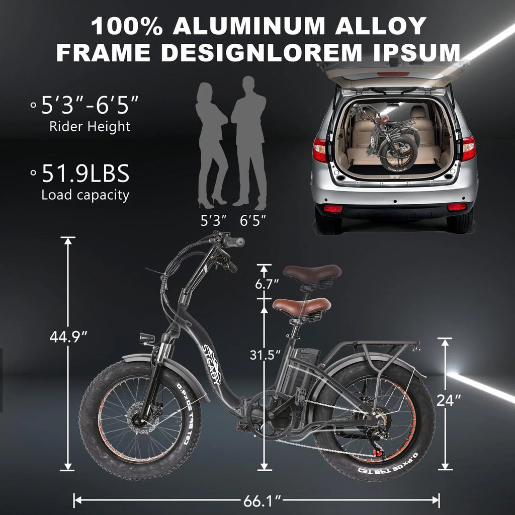 Electric Bike 500W 48V 12Ah Removable Battery 20" Fat Tire for Adults Q3657