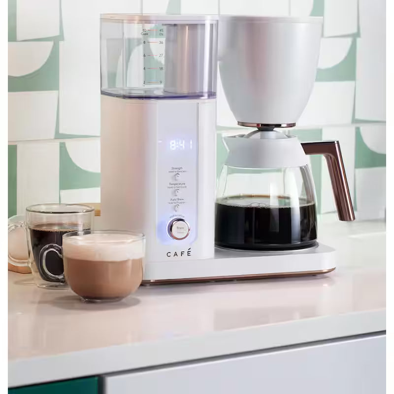 10 Cup Matte White Drip Coffee Maker with Glass Carafe W972947