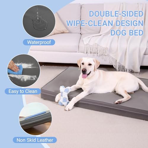 Vonabem Waterproof Dog Bed Large Medium Sized Dogs Outdoor Orthopedic Crate Pad Washable Gray 35"x22" C409