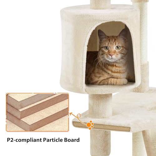 Yaheetech Multi-Level Cat Tree with Scratching Posts, Plush Perches and Condo, Dark Gray and White V70137