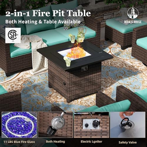 HERA'S HOUSE Patio Furniture Set with 56" Fire Pit Table, 6 Pieces 7 Seats Wicker Sectional Z546196