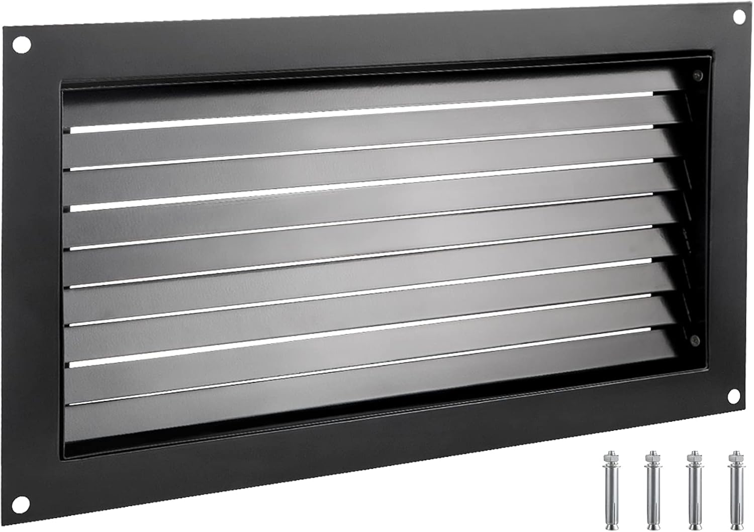 VEVOR Foundation Flood Vent, 8" Height x 16" Width Flood Vent, to Reduce Foundation Damage and Flood Risk, Black, Wall Mounted Flood Vent, for Crawlspaces, Garages & Full Height Enclosures