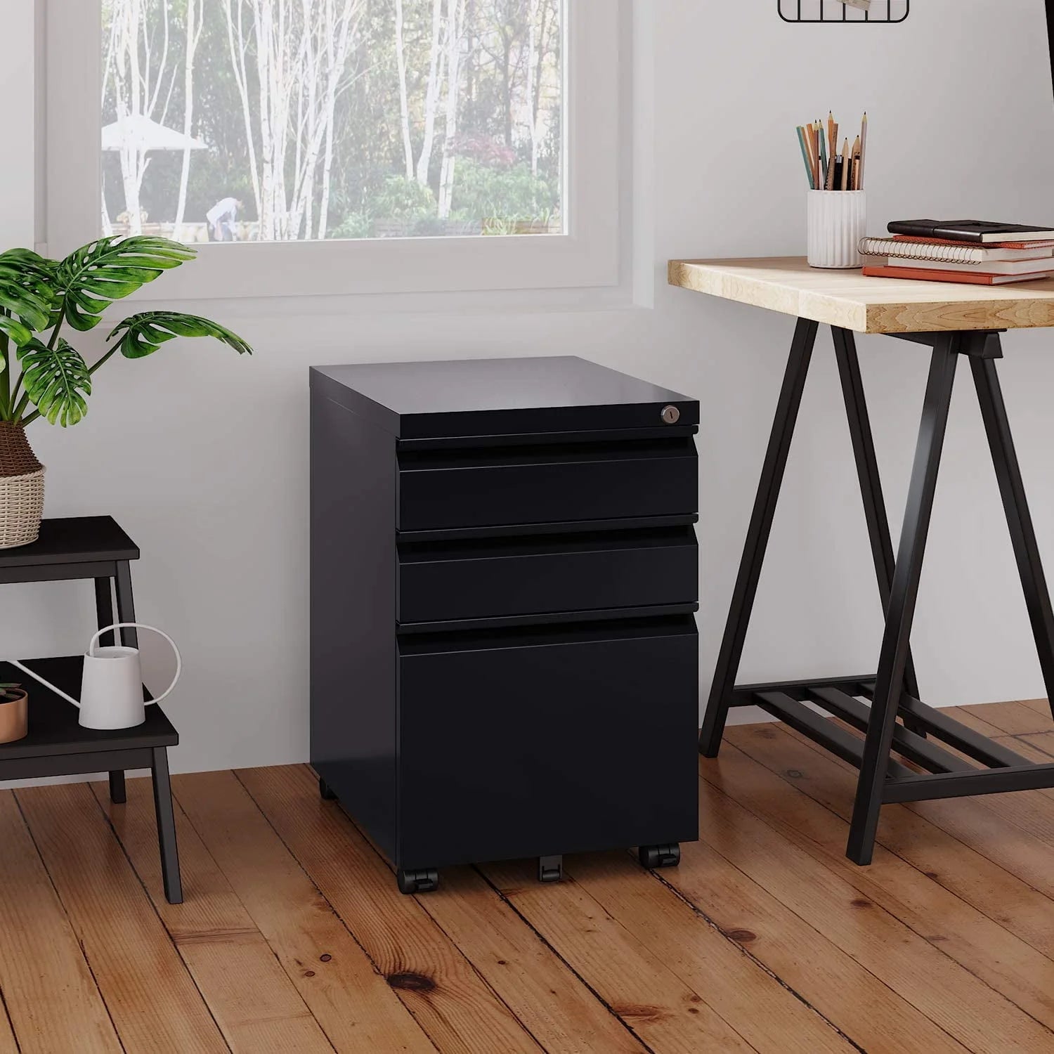 SUPEER 4 Drawer File Cabinet with Lock, Metal Vertical Storage, Black E499