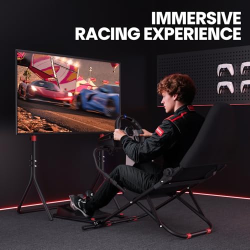 RACGTING Racing Simulator Cockpit with TV Monitor Stand Q369