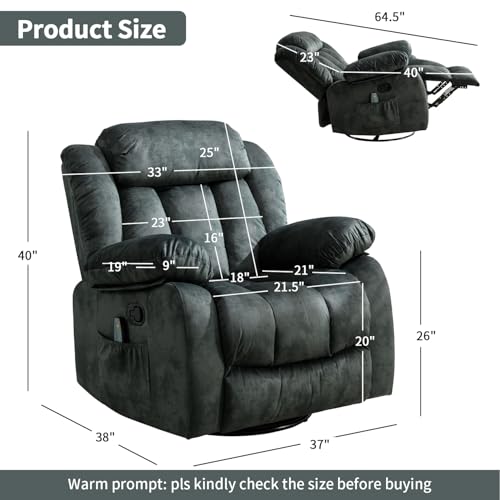 INZOY Massage Swivel Rocker Recliner with Heat and Vibration, Brown G989