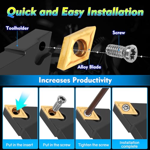 Indexable Lathe Turning Tool 21Pcs Kit 3/8'' 10mm Shank with Carbide Inserts Z5376