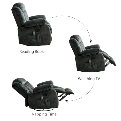 INZOY Massage Swivel Rocker Recliner with Heat and Vibration, Brown G989