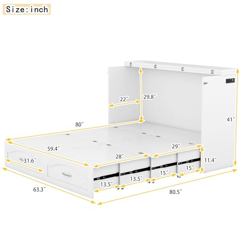 Full Size Murphy Bed with Drawers, Cabinets and USB Ports, Gray D589081