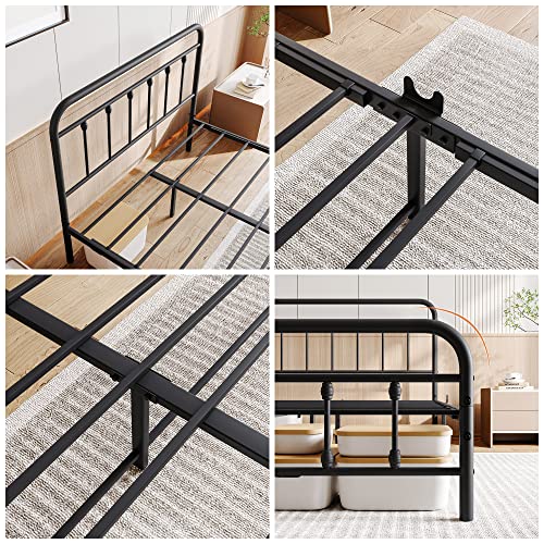 Vintage Full Size Metal Bed Frame with Headboard and Footboard, Black Z946901
