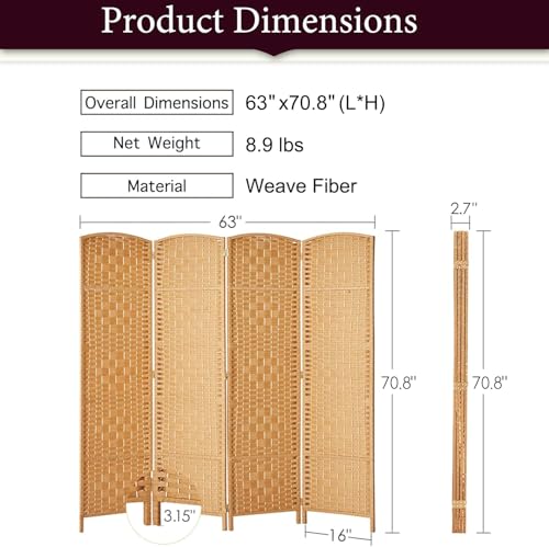 Rose Home Fashion 6 ft Tall Room Divider 4 Panel Folding Privacy Screen, Dark Coffee C8634