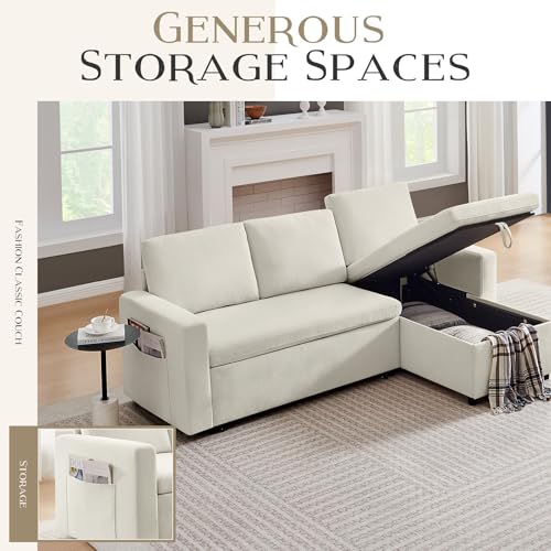 55" 3-in-1 Convertible Sleeper Sofa Bed with Adjustable Backrest, Chenille, Beige R49011