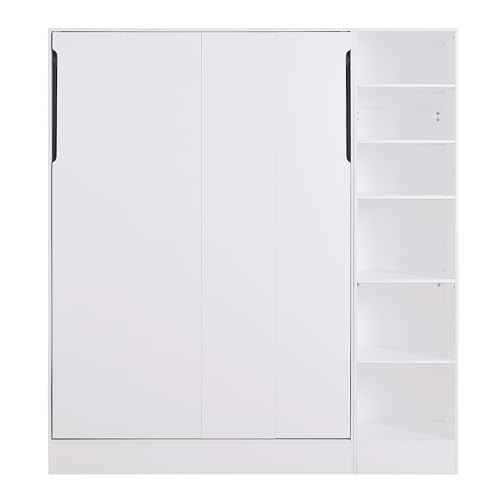 MERITLINE Queen Murphy Bed with Couch and Storage Shelves, White M951