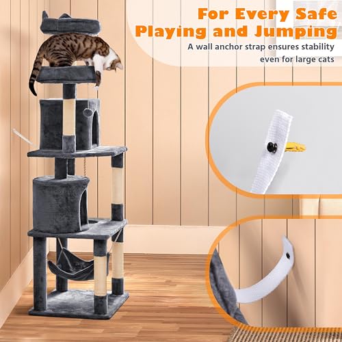 Yaheetech 62.5in Cat Tree with Platform & Hammock, Dark Gray L747397