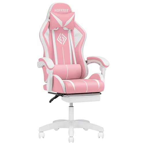 HOFFREE RGB Gaming Chair with Speakers and Footrest, Blue and Black B69323